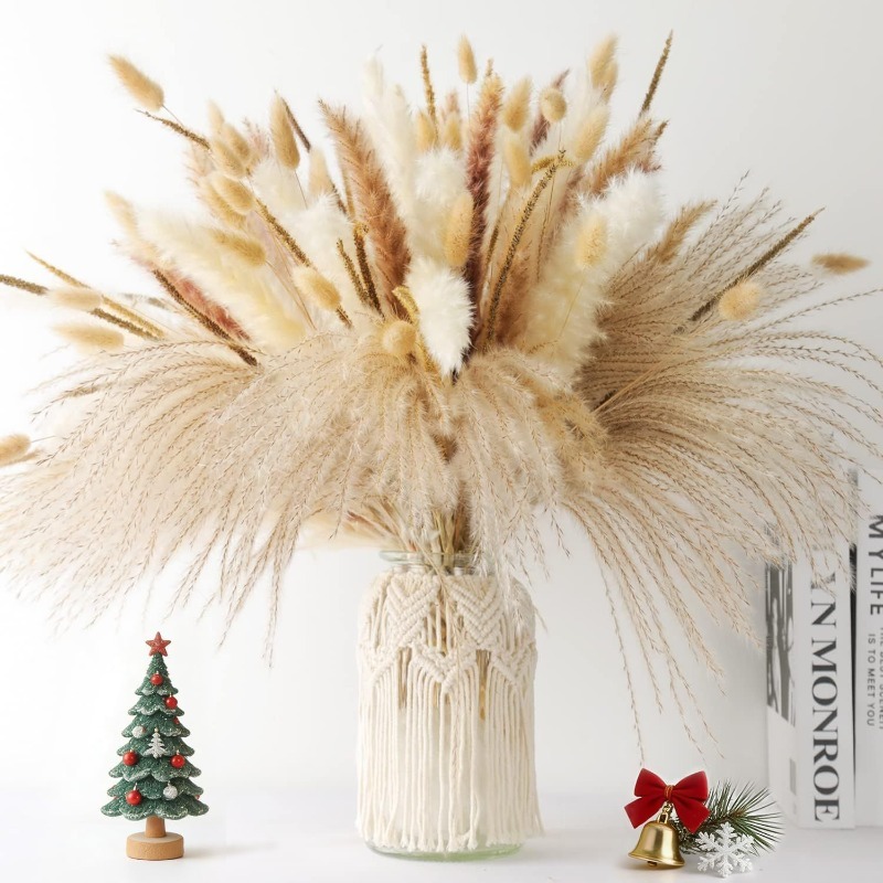 Dried Pampas Bundle - 120 sztuk naturalnych mieszanych traw suszonych