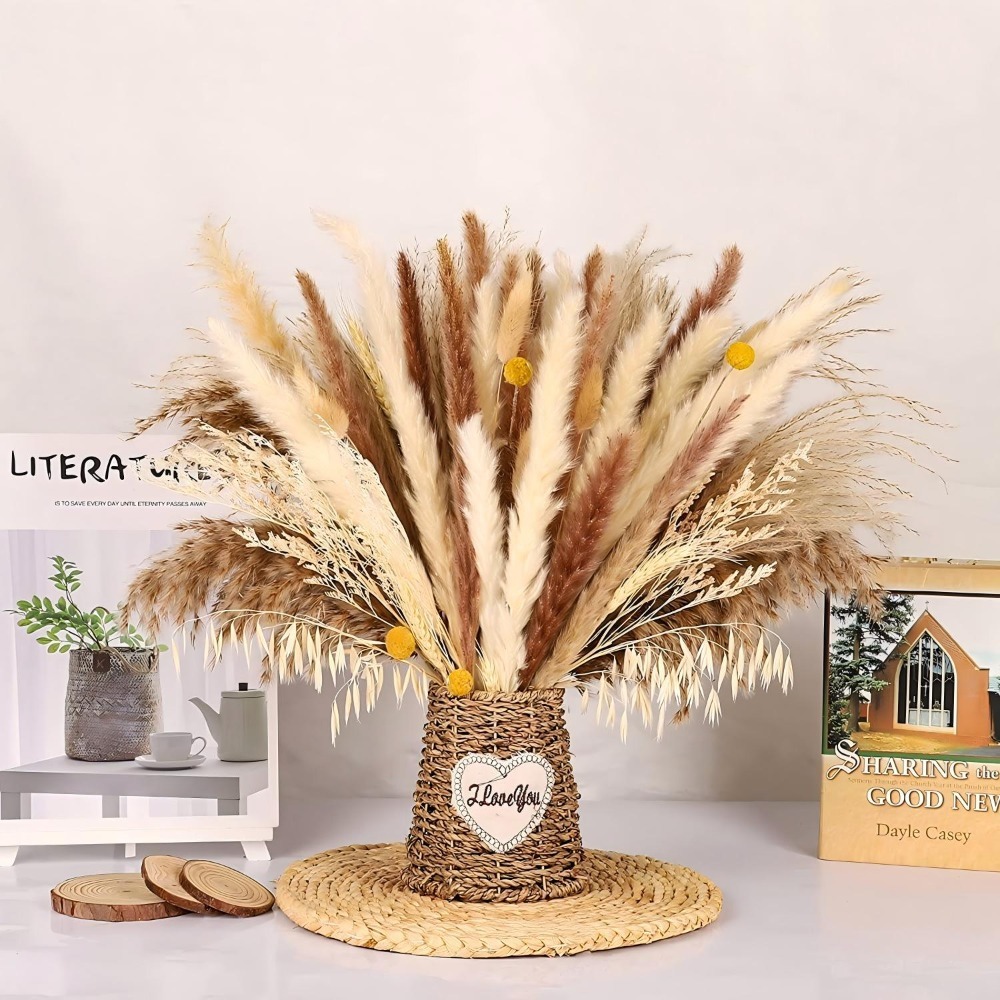 Dried Pampas Bundle - Naturalny mieszany bukiet suszonych kwiatów, trawa