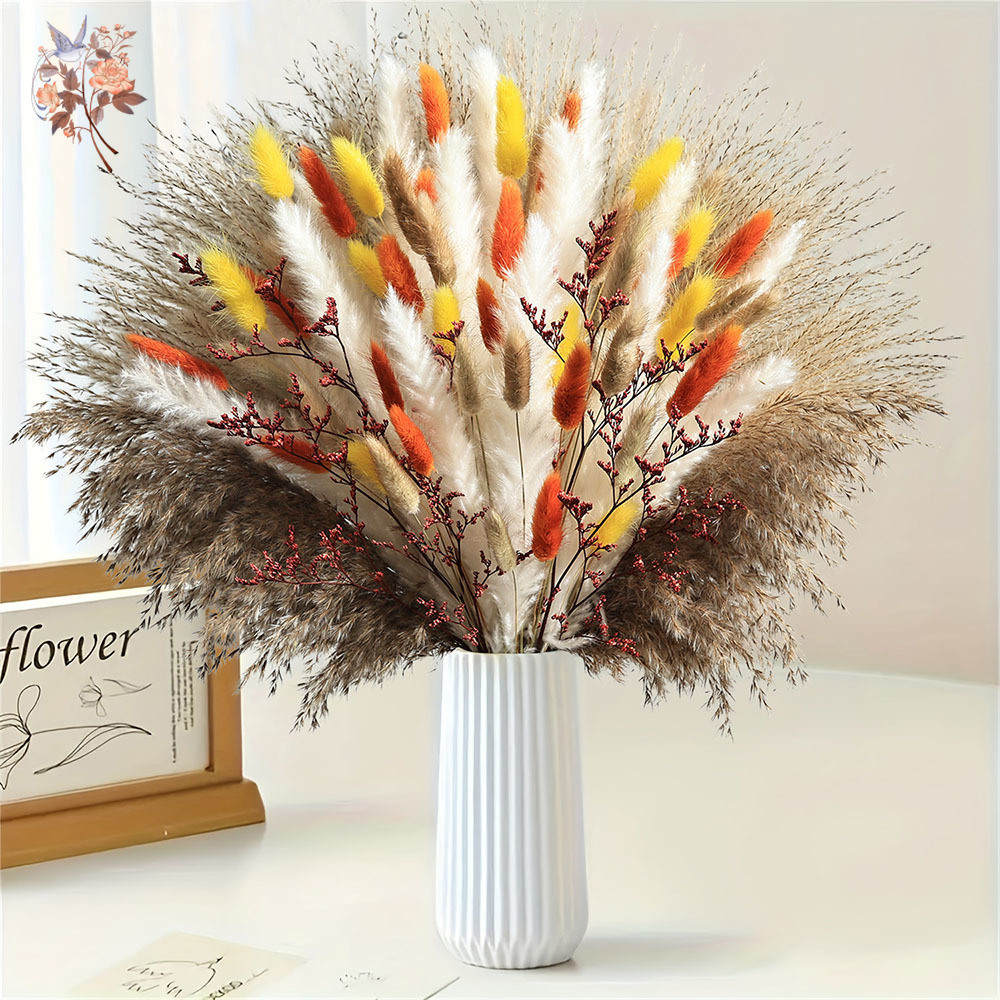 Dried Pampas Bundle - 85 Sztuk Naturalnych, Puszystych Pasemek Trawy