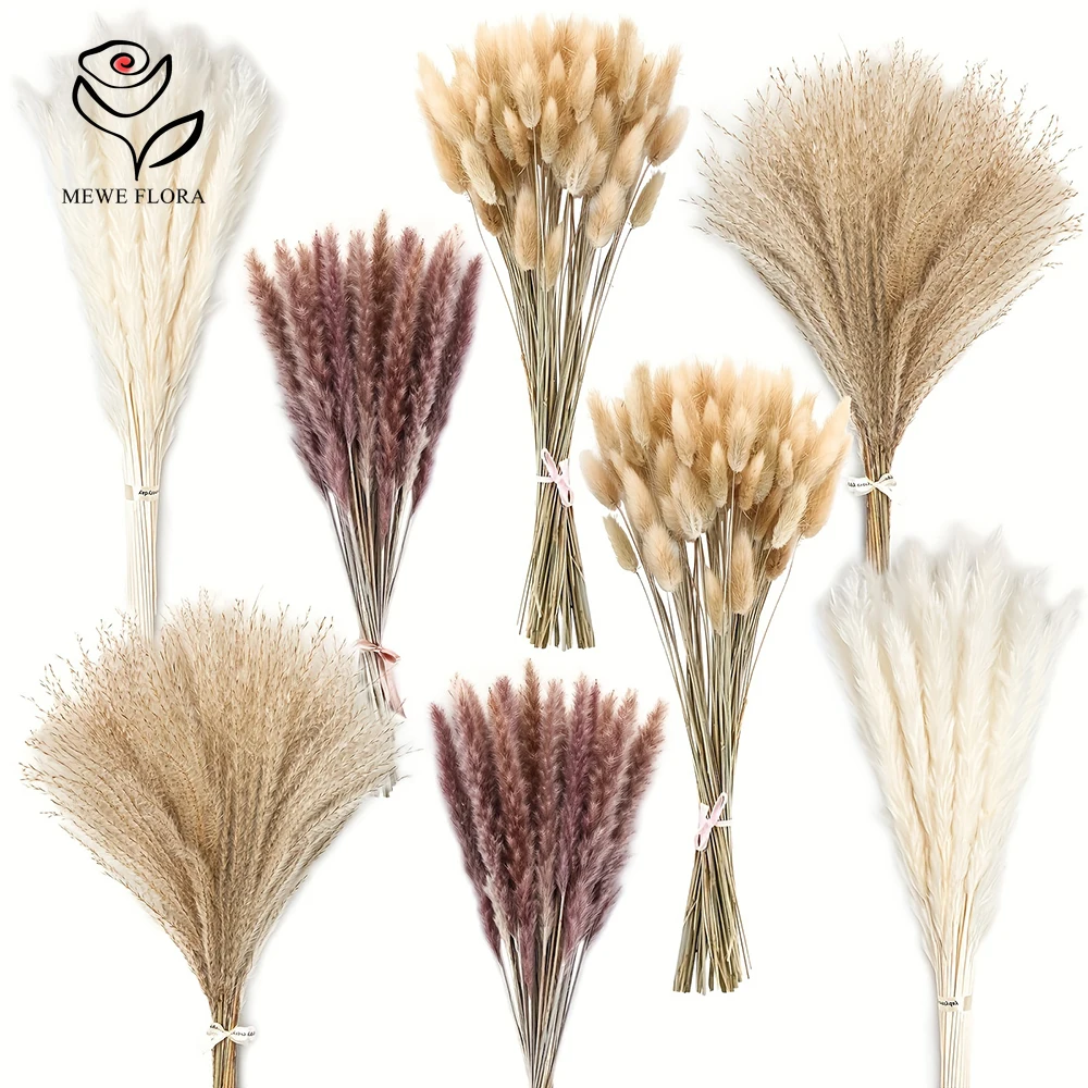 Dried Pampas Bundle - 200Pcs Suszone Pampas Bunny Tails Trawa